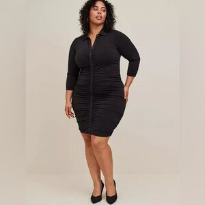 Torrid size 0 At The Knee Studio Knit Shirred Shirtdress black